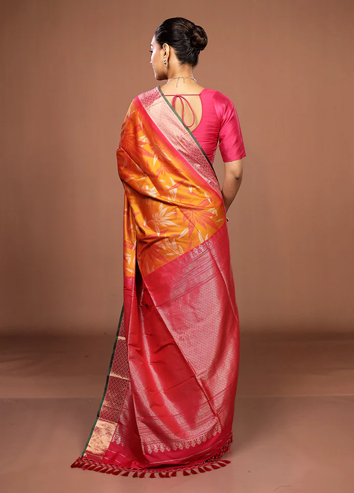 Orange Dupion Silk Saree With Blouse Piece - Image 3