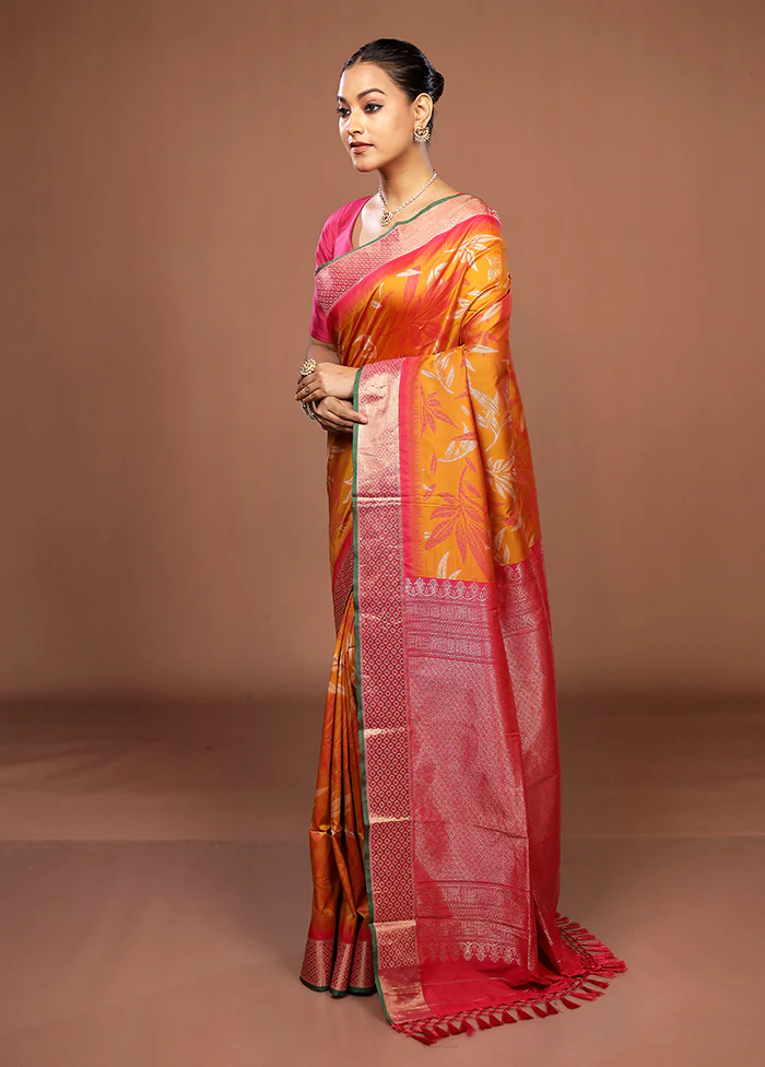 Orange Dupion Silk Saree With Blouse Piece - Image 4