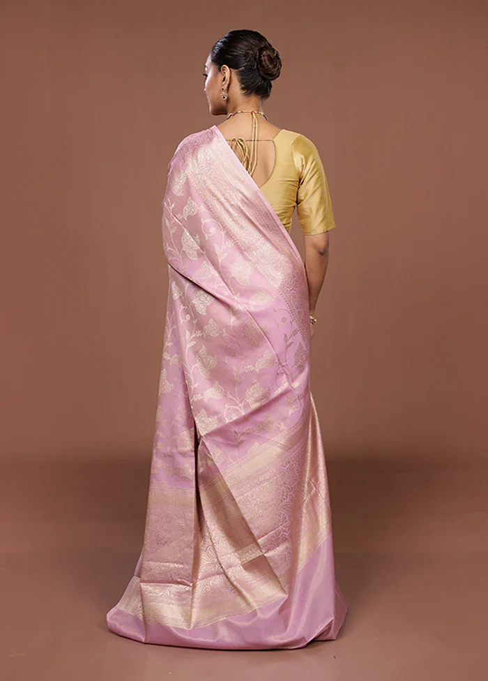 Pink Dupion Silk Saree With Blouse Piece - Image 3