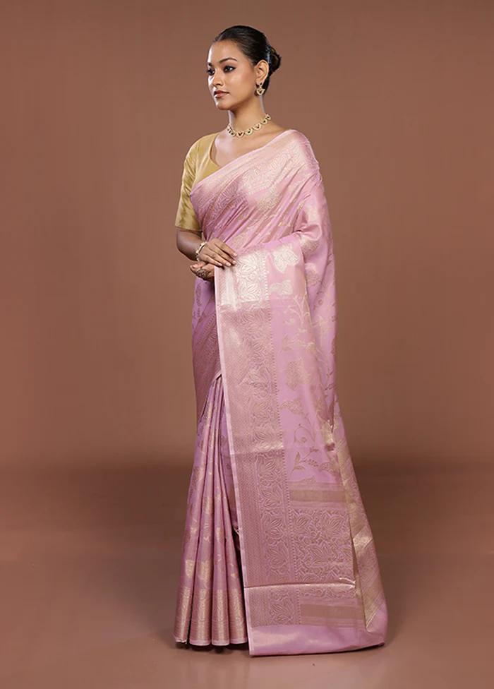 Pink Dupion Silk Saree With Blouse Piece - Image 4