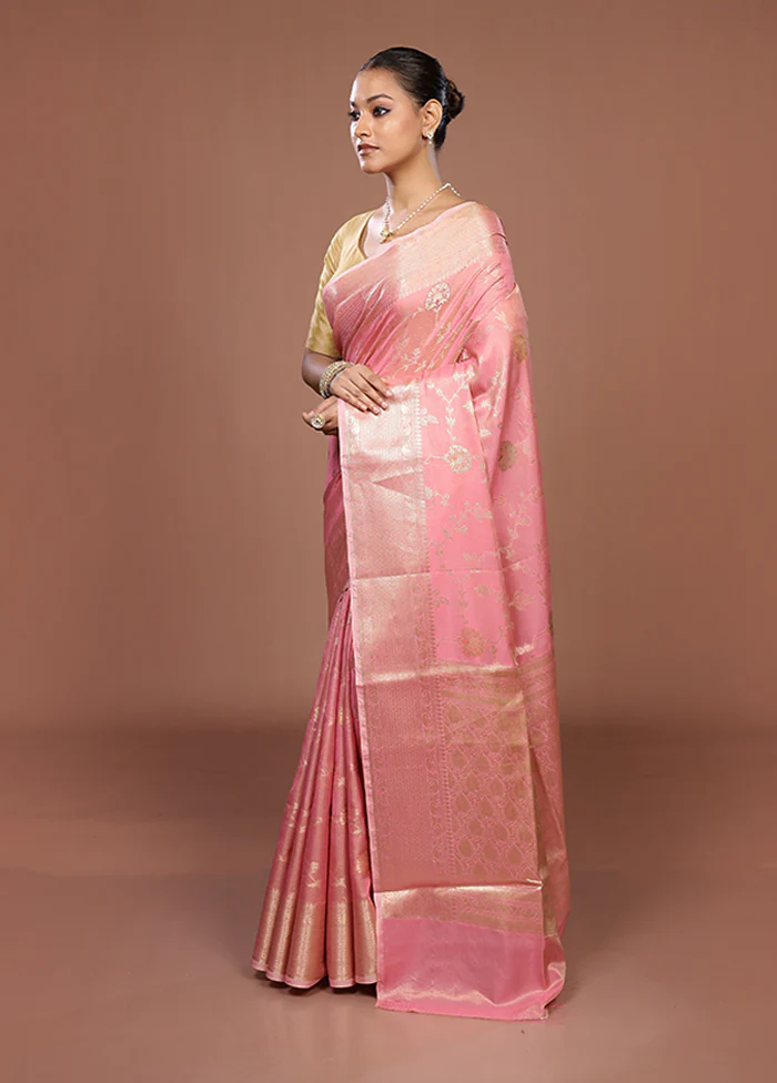 Pink Dupion Silk Saree With Blouse Piece - Image 4