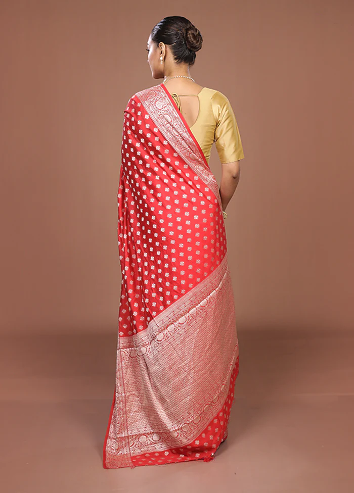 Orange Dupion Silk Saree With Blouse Piece - Image 3