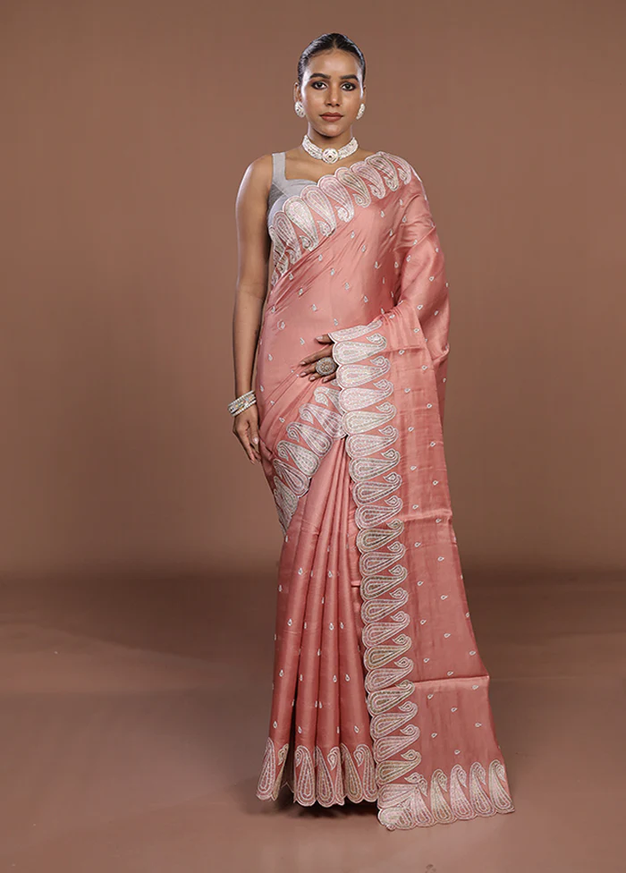 Pink Dupion Silk Saree With Blouse Piece - Image 2