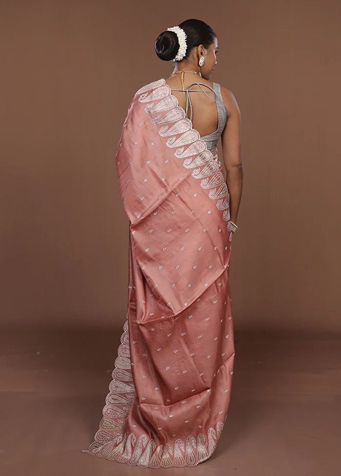 Pink Dupion Silk Saree With Blouse Piece - Image 3