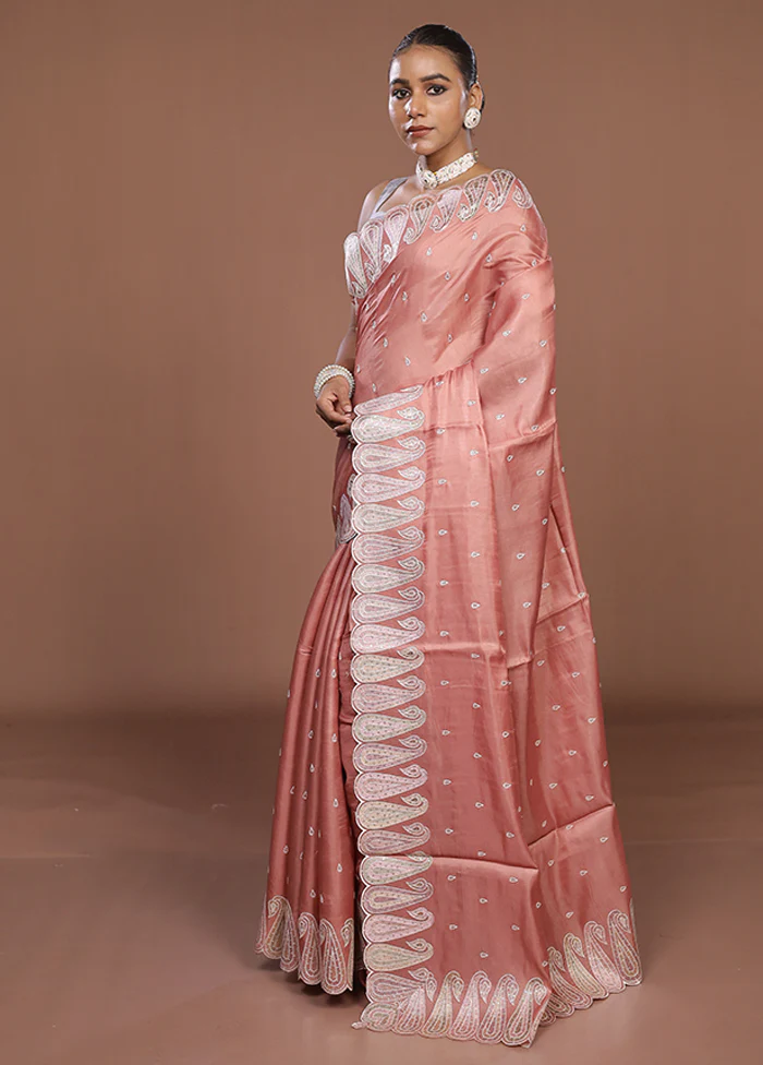 Pink Dupion Silk Saree With Blouse Piece - Image 4