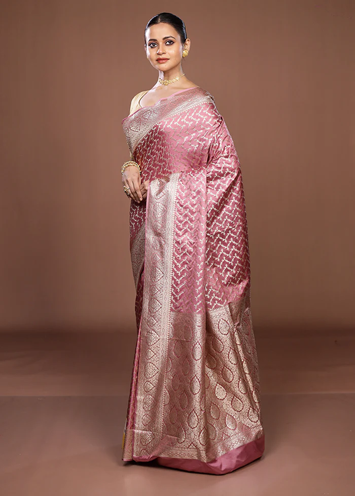 Pink Dupion Silk Saree With Blouse Piece - Image 4