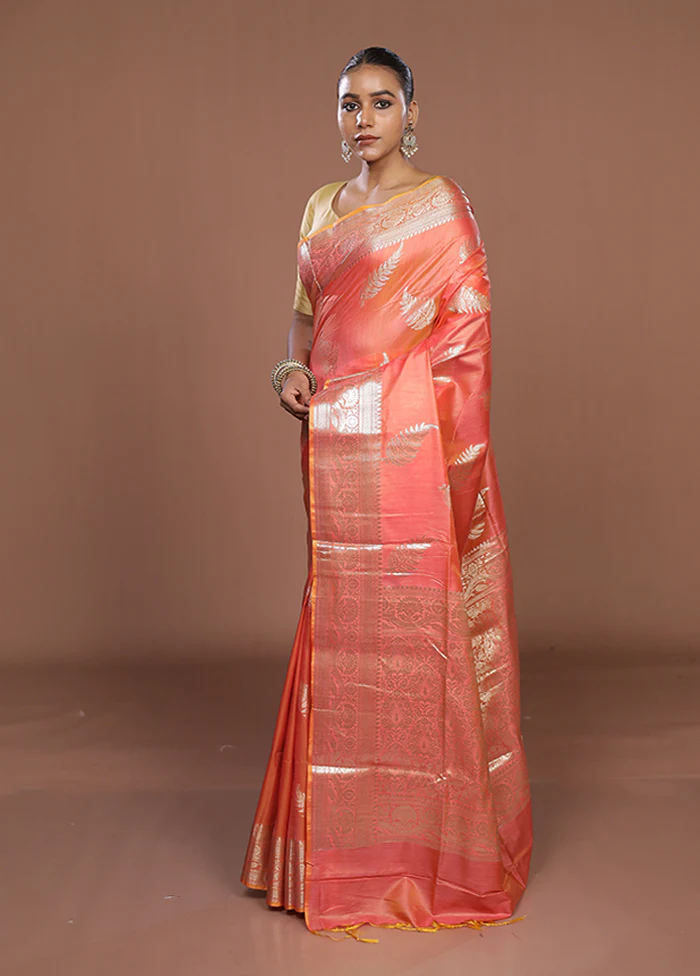 Pink Dupion Silk Saree With Blouse Piece - Image 4
