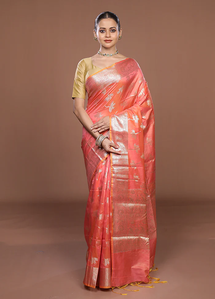 Pink Dupion Silk Saree With Blouse Piece - Image 2