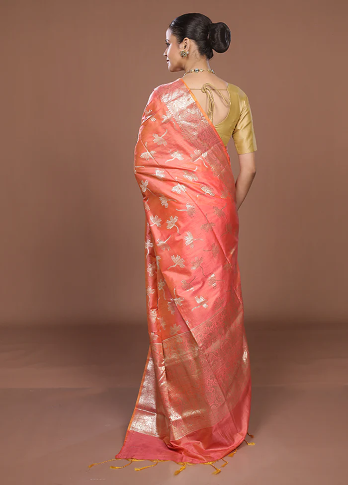 Pink Dupion Silk Saree With Blouse Piece - Image 3