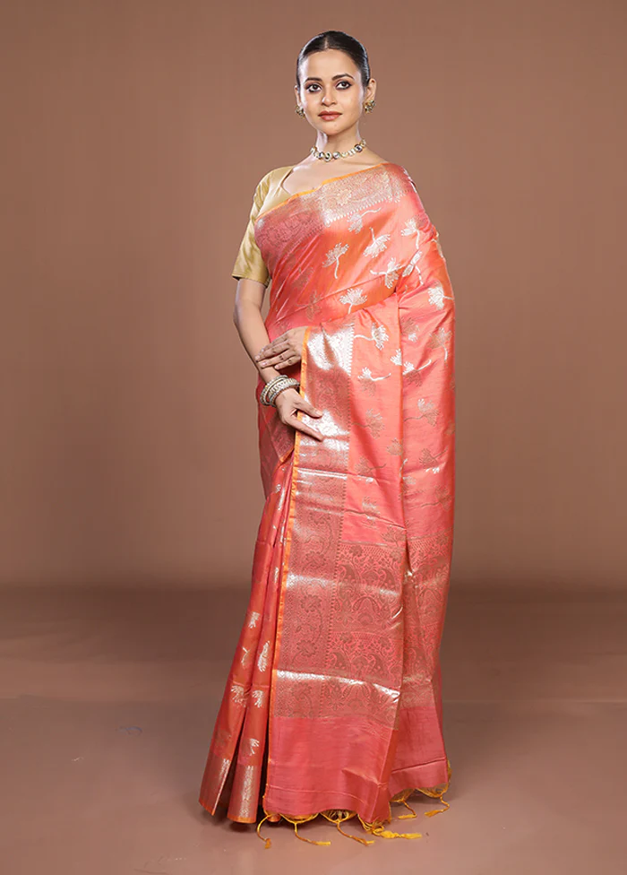 Pink Dupion Silk Saree With Blouse Piece - Image 4