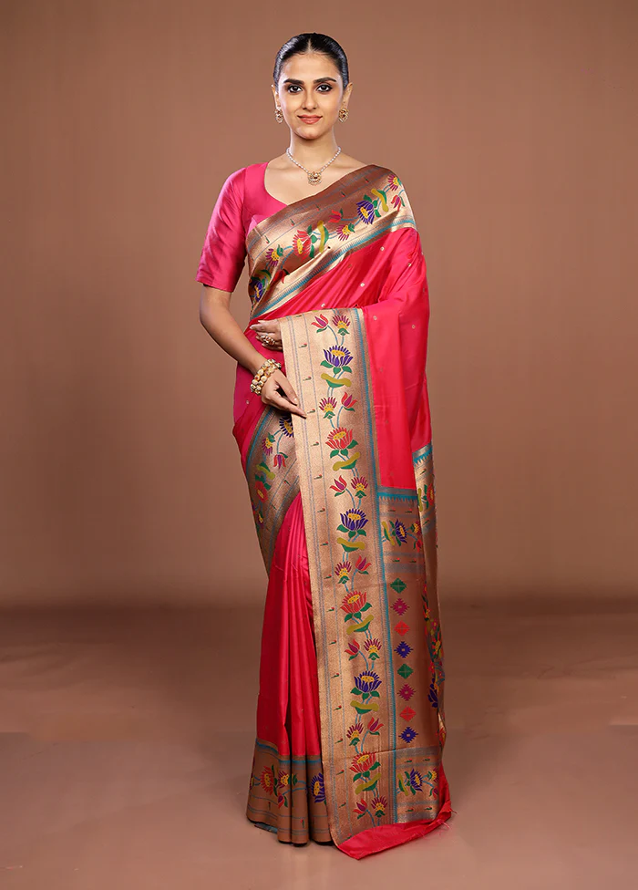 Pink Dupion Silk Saree With Blouse Piece - Image 2