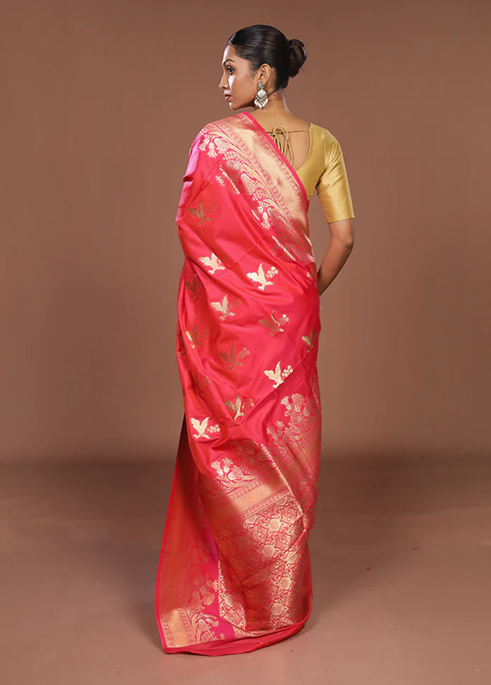 Pink Dupion Silk Saree With Blouse Piece - Image 3