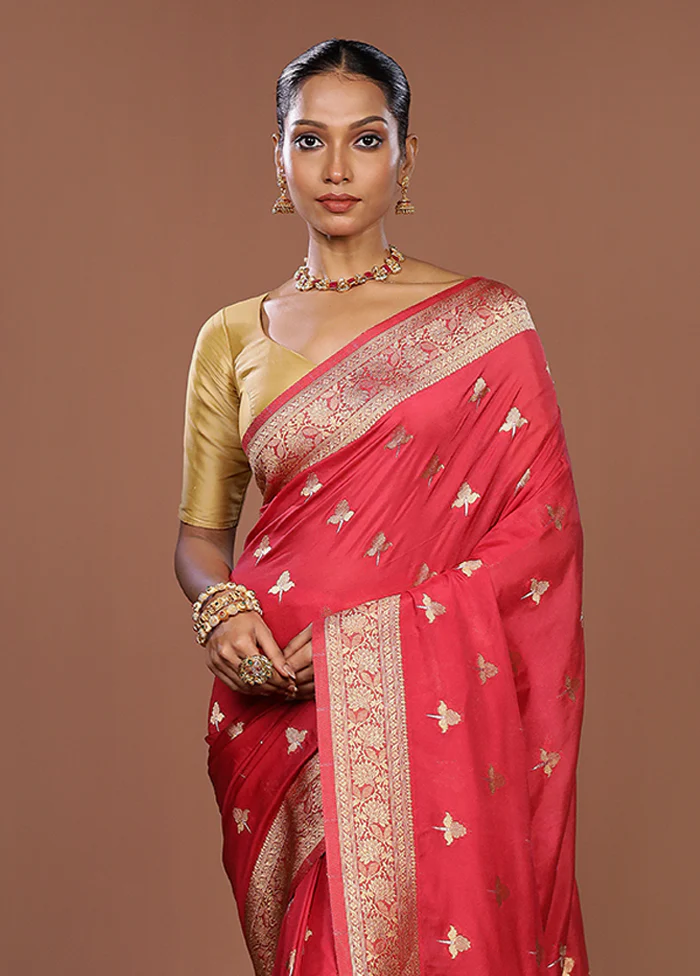 Pink Dupion Silk Saree With Blouse Piece