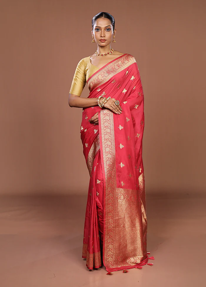 Pink Dupion Silk Saree With Blouse Piece - Image 2