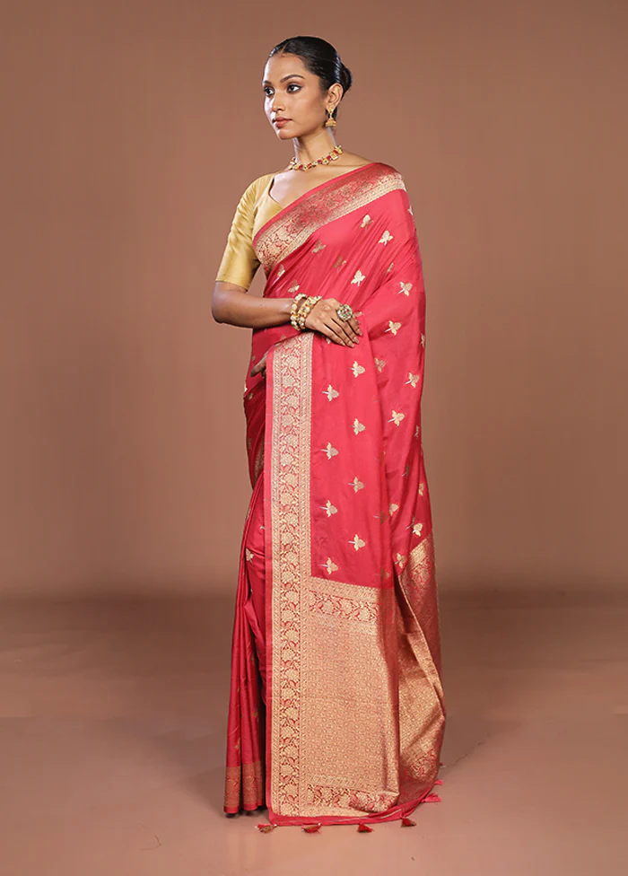 Pink Dupion Silk Saree With Blouse Piece - Image 4