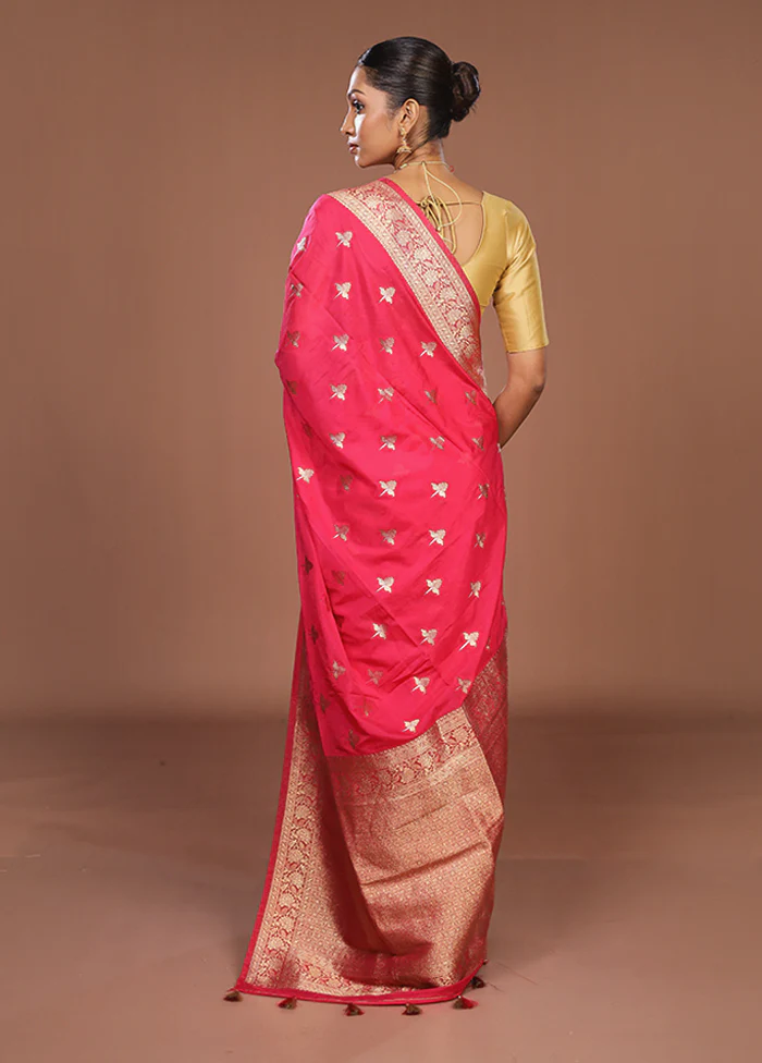Pink Dupion Silk Saree With Blouse Piece - Image 3