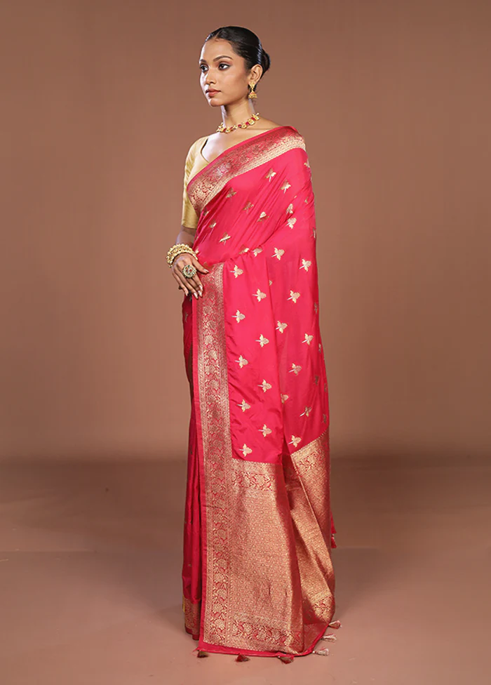 Pink Dupion Silk Saree With Blouse Piece - Image 4