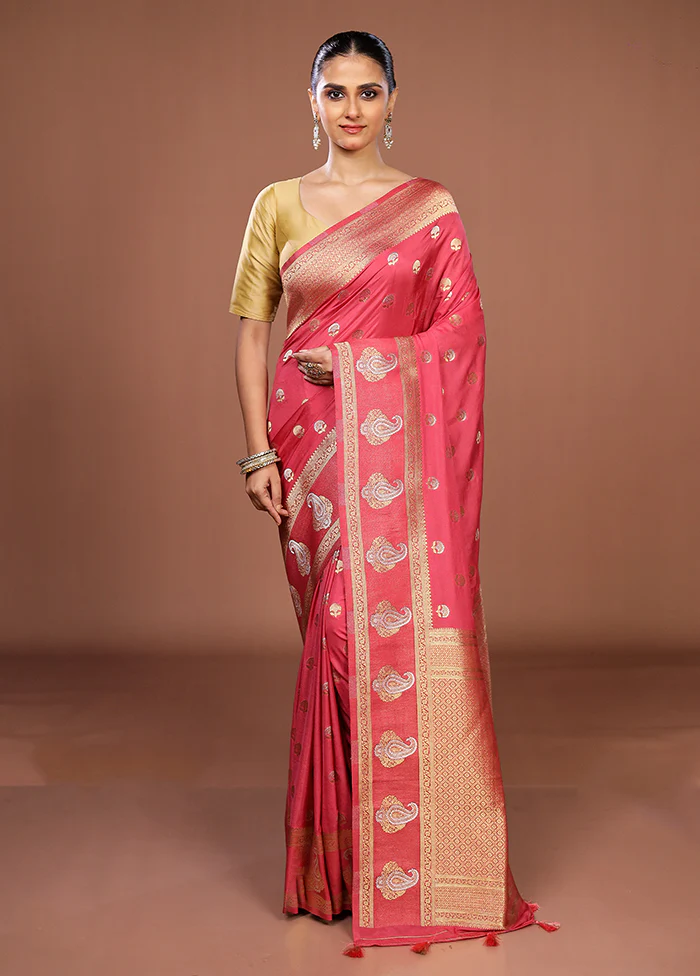 Pink Dupion Silk Saree With Blouse Piece - Image 2
