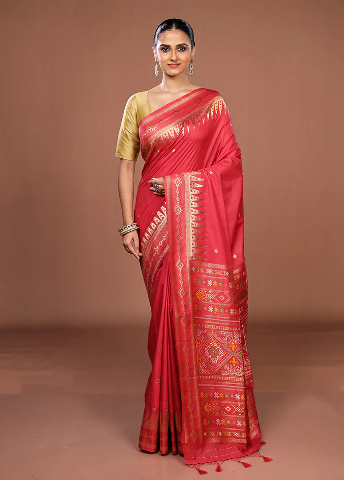Pink Dupion Silk Saree With Blouse Piece - Image 2