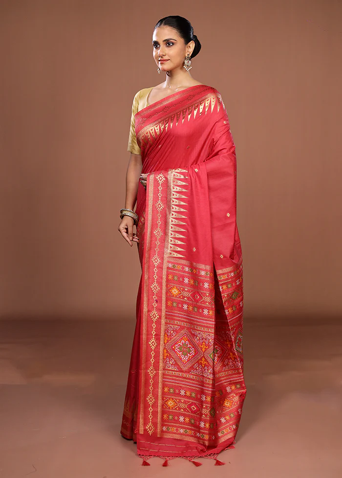 Pink Dupion Silk Saree With Blouse Piece - Image 4