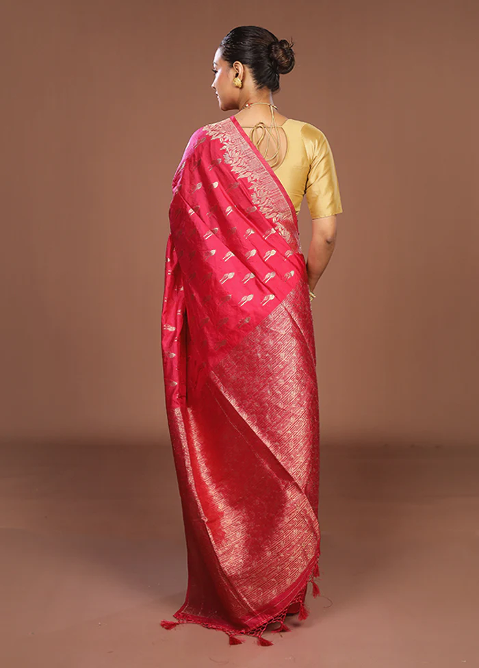 Pink Dupion Silk Saree With Blouse Piece - Image 3