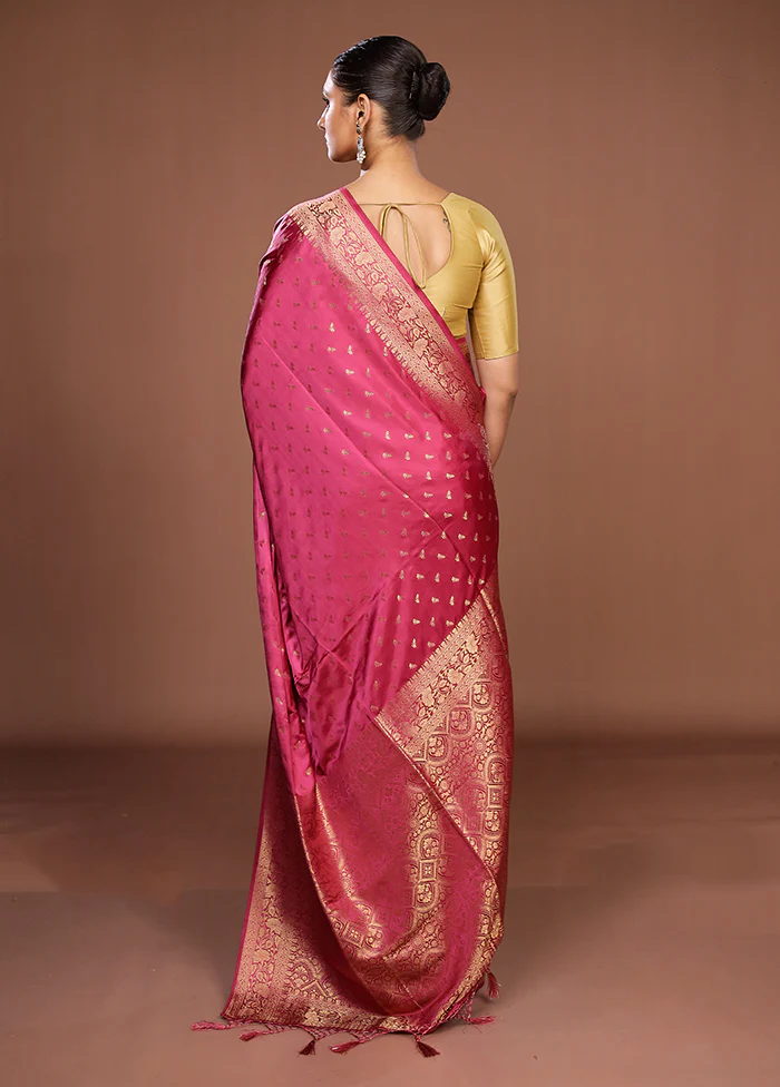 Pink Dupion Silk Saree With Blouse Piece - Image 3