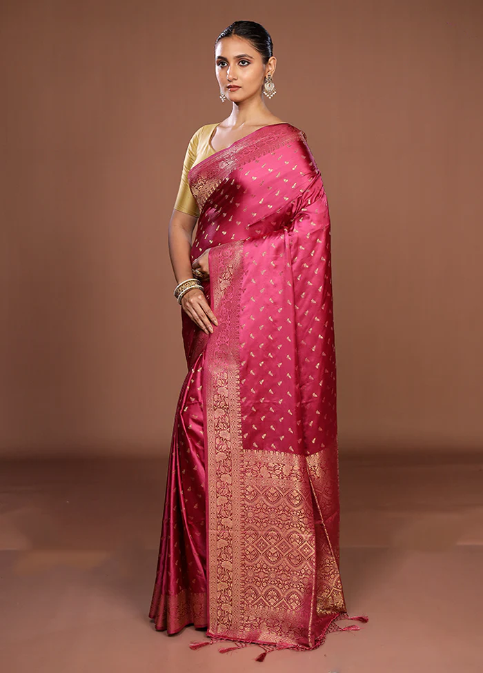 Pink Dupion Silk Saree With Blouse Piece - Image 4