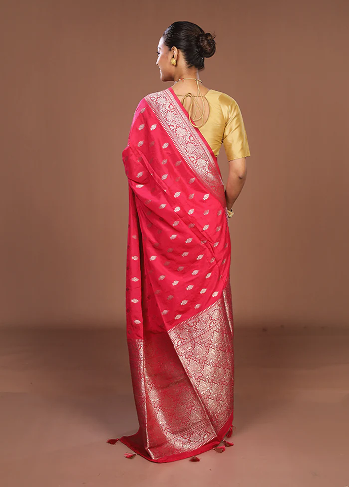 Pink Dupion Silk Saree With Blouse Piece - Image 3