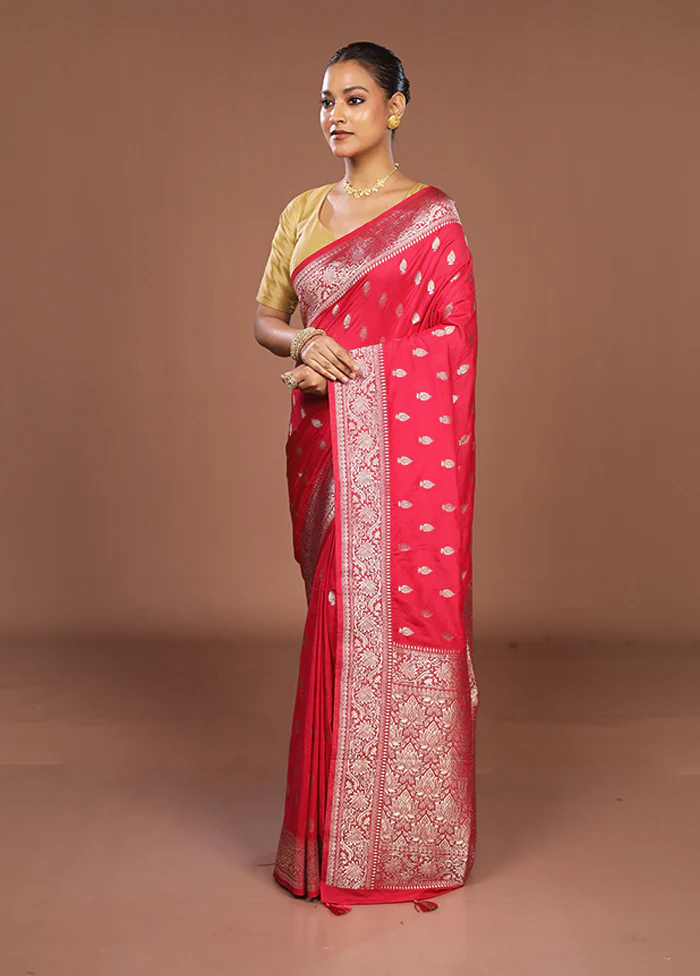 Pink Dupion Silk Saree With Blouse Piece - Image 4