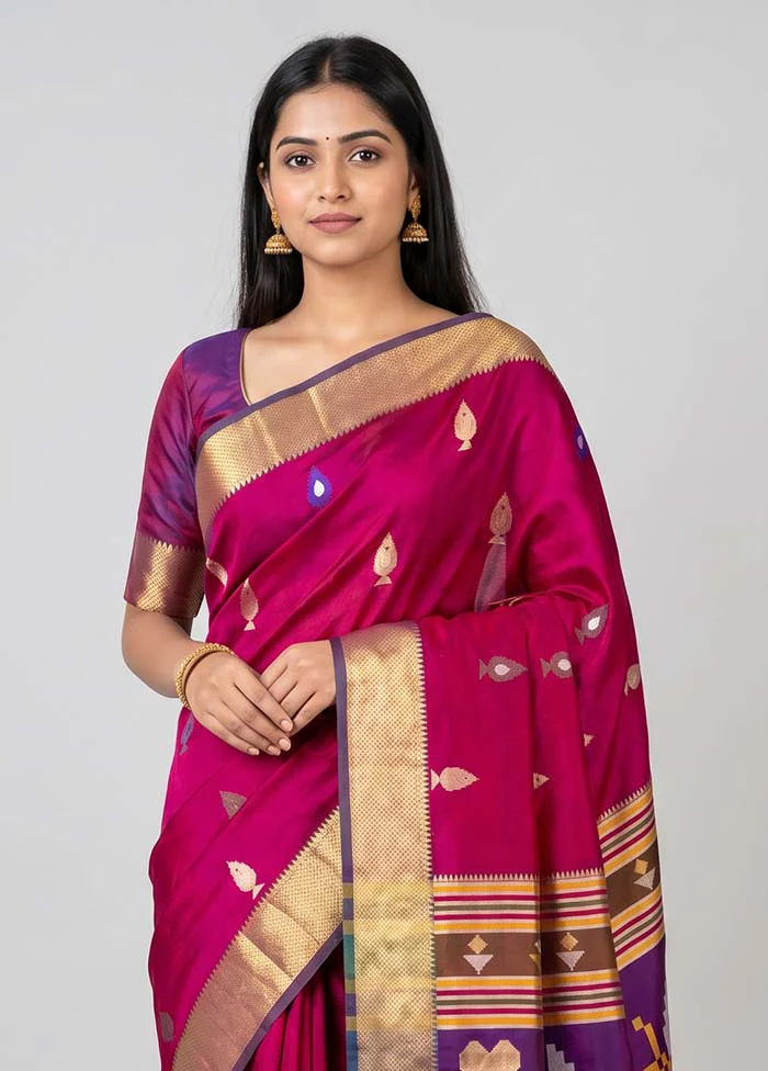 Pink Dupion Silk Saree With Blouse Piece - Image 2