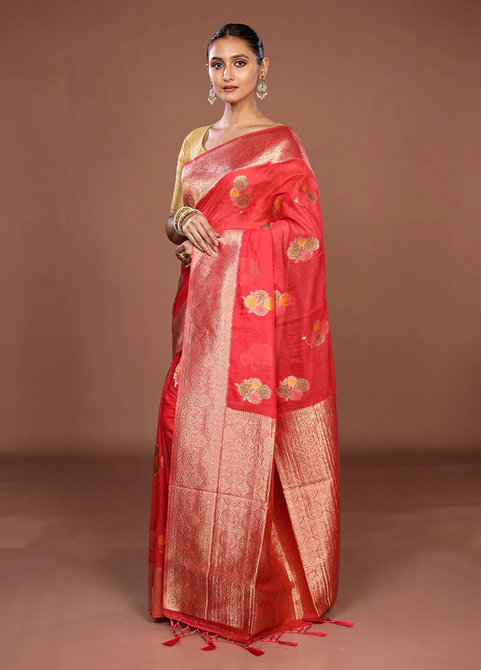 Pink Dupion Silk Saree With Blouse Piece - Image 4