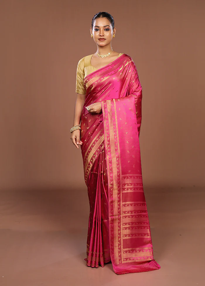 Pink Dupion Silk Saree With Blouse Piece - Image 2