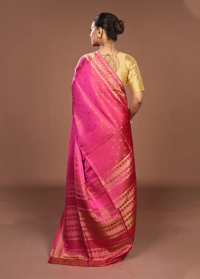 Pink Dupion Silk Saree With Blouse Piece - Image 3