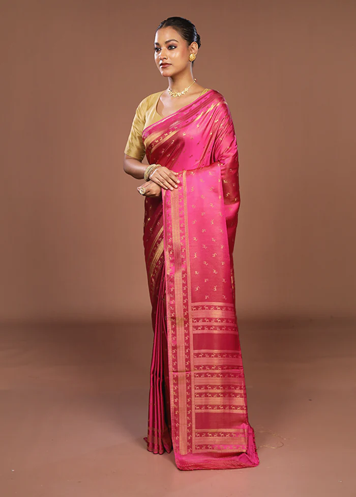 Pink Dupion Silk Saree With Blouse Piece - Image 4