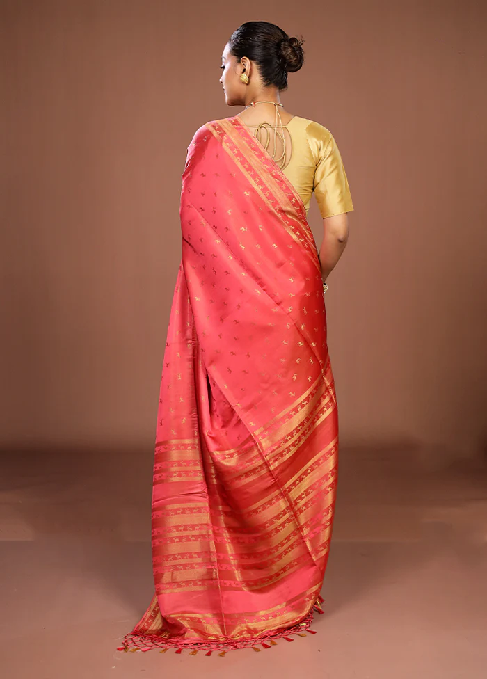 Pink Dupion Silk Saree With Blouse Piece - Image 3