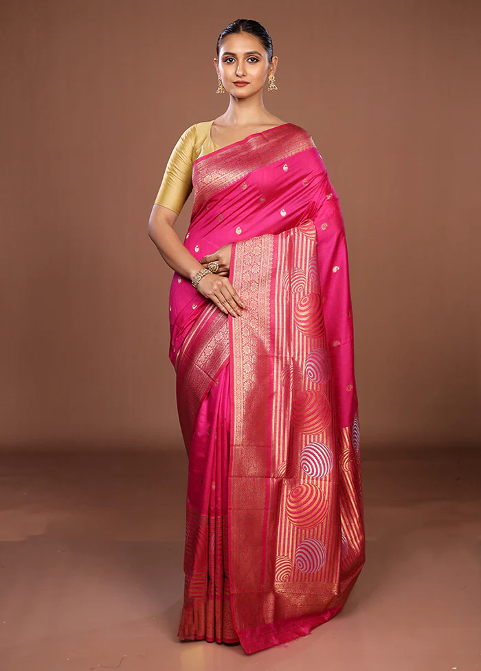 Pink Dupion Silk Saree With Blouse Piece - Image 2