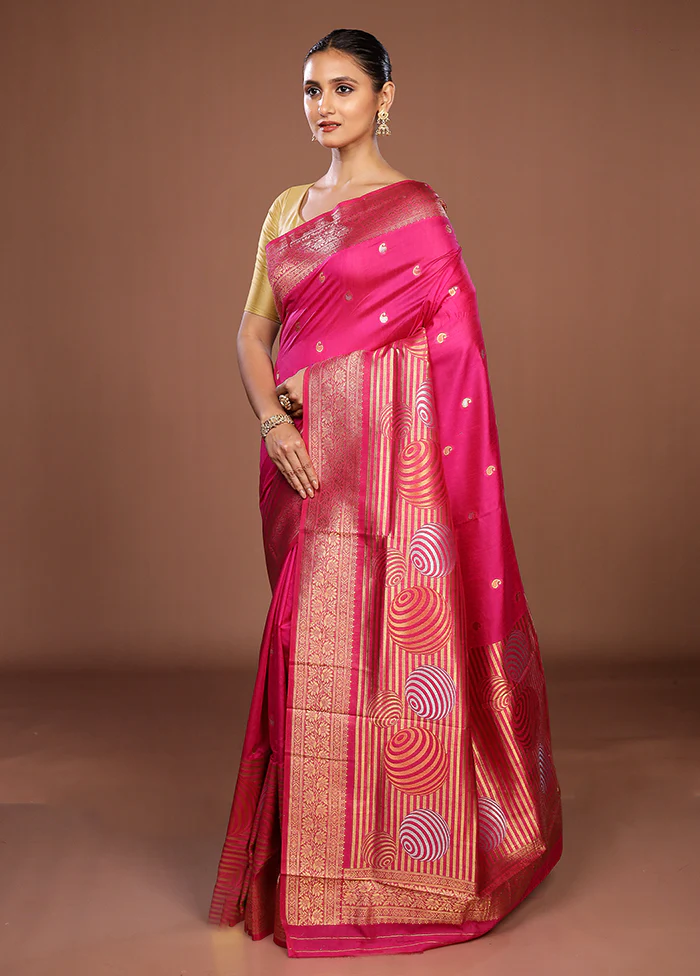 Pink Dupion Silk Saree With Blouse Piece - Image 4