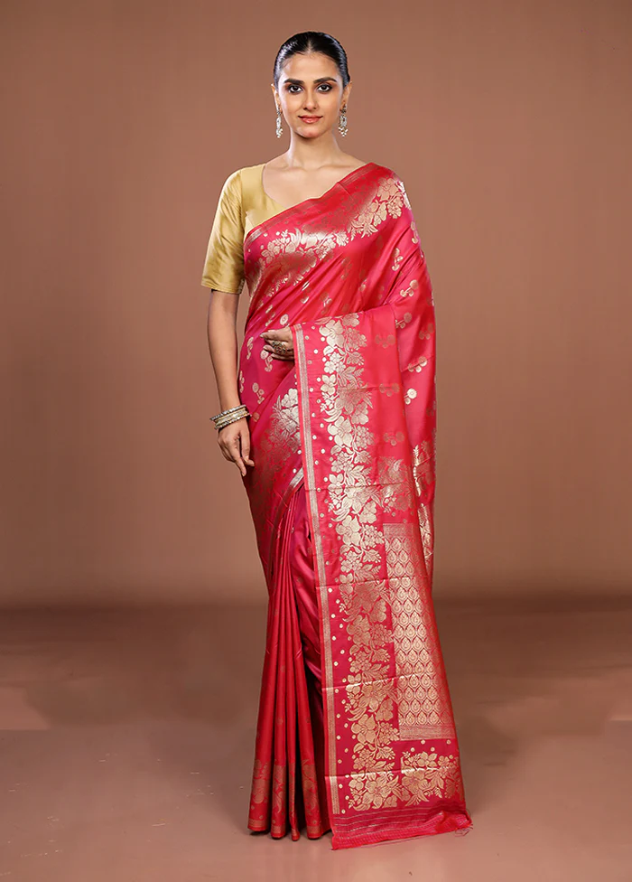 Pink Dupion Silk Saree With Blouse Piece - Image 2
