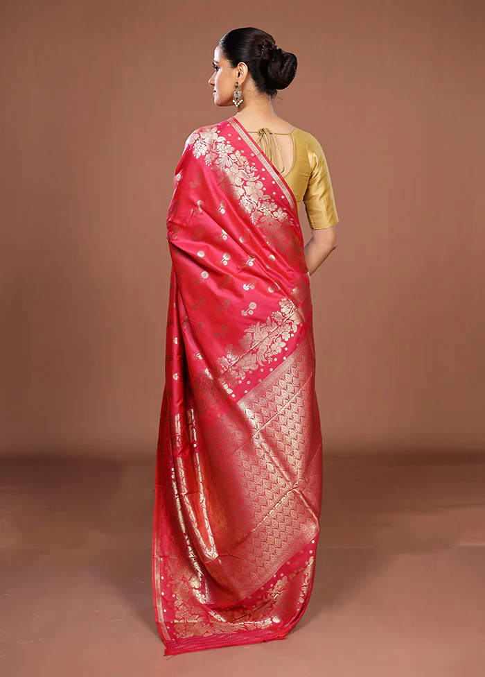 Pink Dupion Silk Saree With Blouse Piece - Image 3