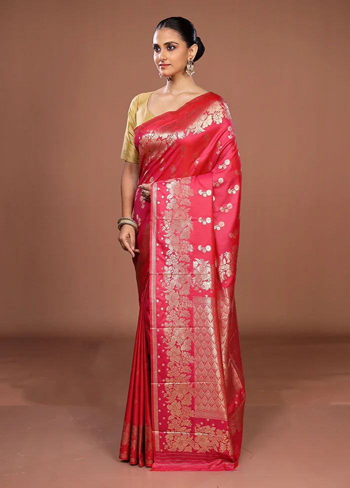 Pink Dupion Silk Saree With Blouse Piece - Image 4