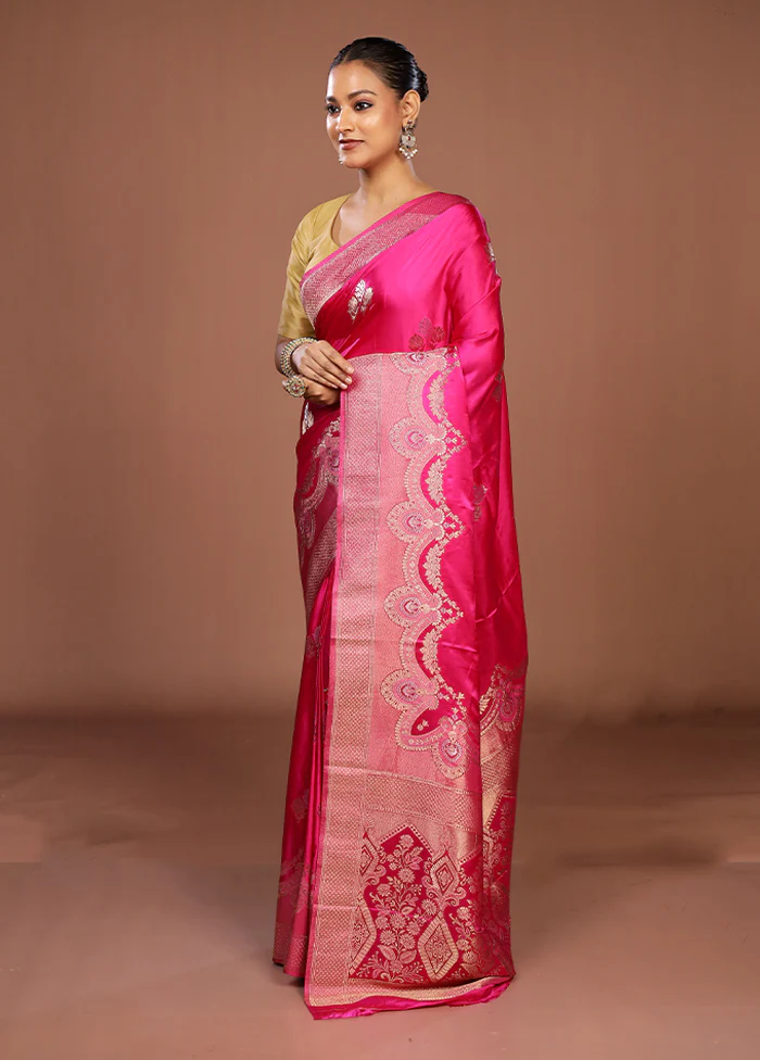 Pink Dupion Silk Saree With Blouse Piece - Image 4