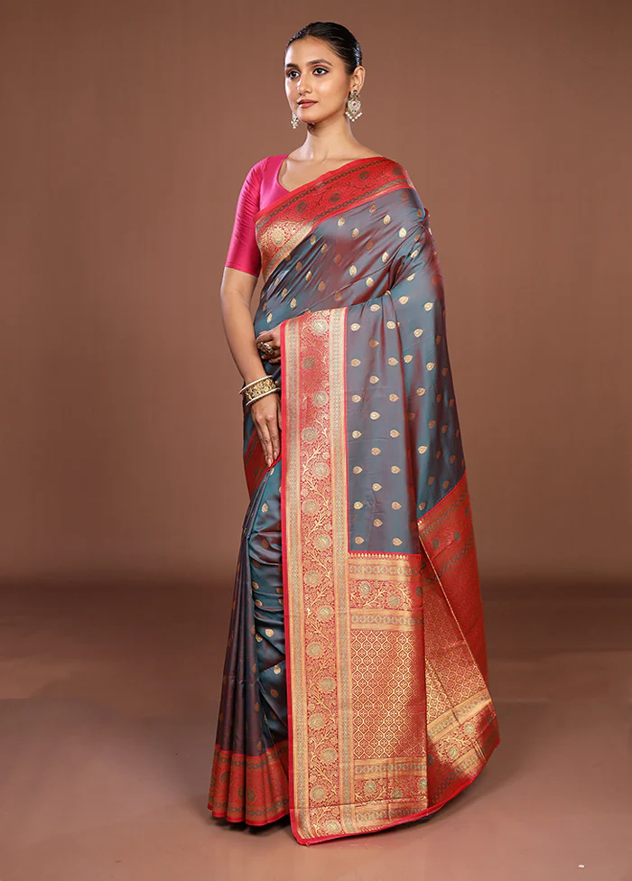 Pink Dupion Silk Saree With Blouse Piece - Image 4