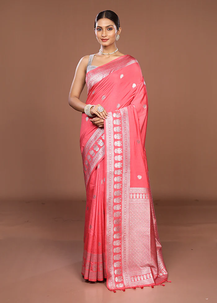 Pink Dupion Silk Saree With Blouse Piece - Image 2