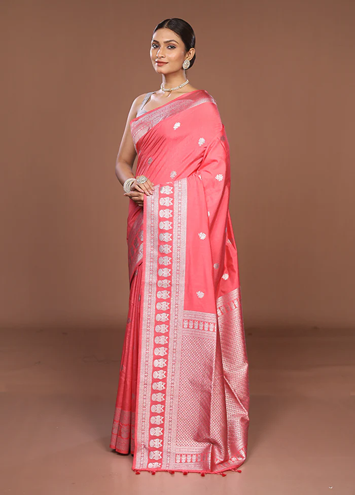Pink Dupion Silk Saree With Blouse Piece - Image 4