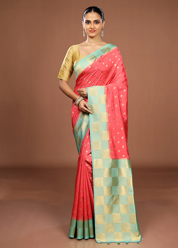 Pink Dupion Silk Saree With Blouse Piece - Image 2