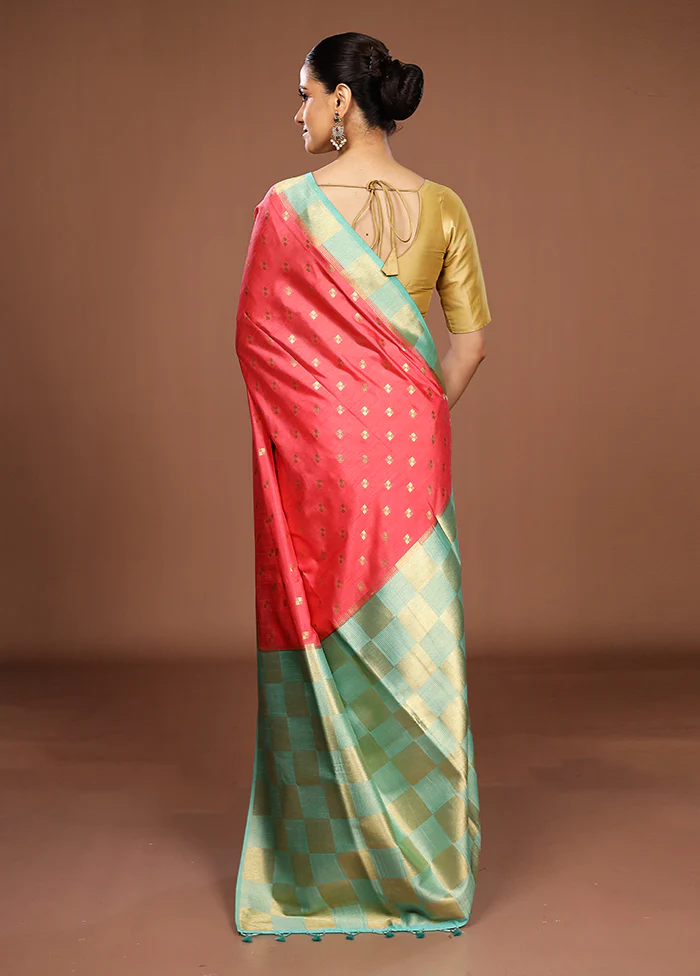 Pink Dupion Silk Saree With Blouse Piece - Image 3