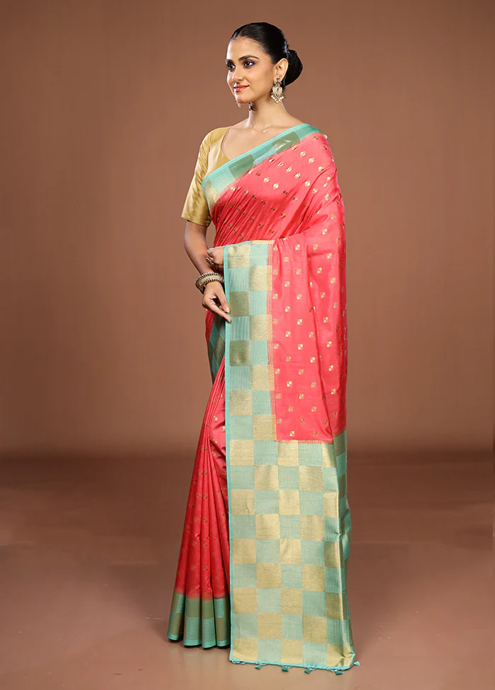 Pink Dupion Silk Saree With Blouse Piece - Image 4
