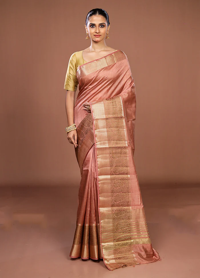 Pink Dupion Silk Saree With Blouse Piece - Image 2