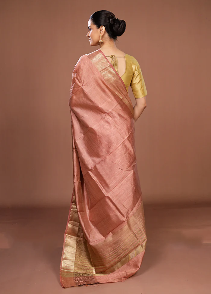Pink Dupion Silk Saree With Blouse Piece - Image 3
