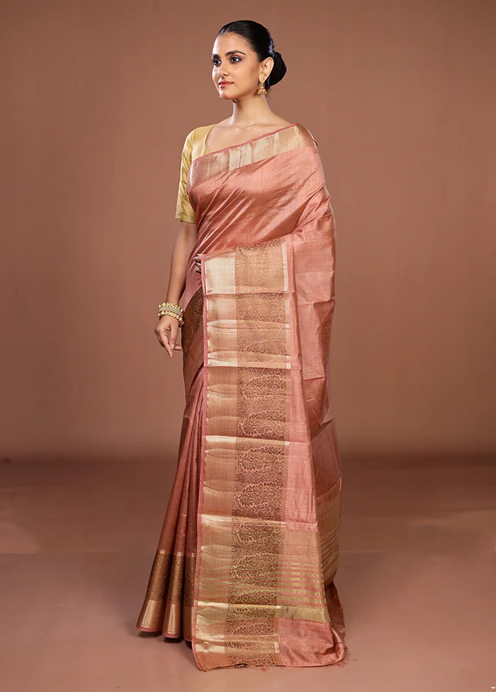 Pink Dupion Silk Saree With Blouse Piece - Image 4